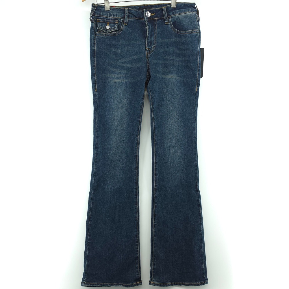 True Religion Womens Becca Bootcut Dark Wash 28 Crystal Flap Horseshoe Pocket